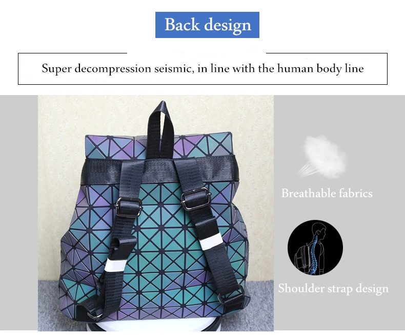 
HAOMEI Women Luminous Geometric Backpack Reflective Fabric Fluorescent Gradient laptop Backpack 