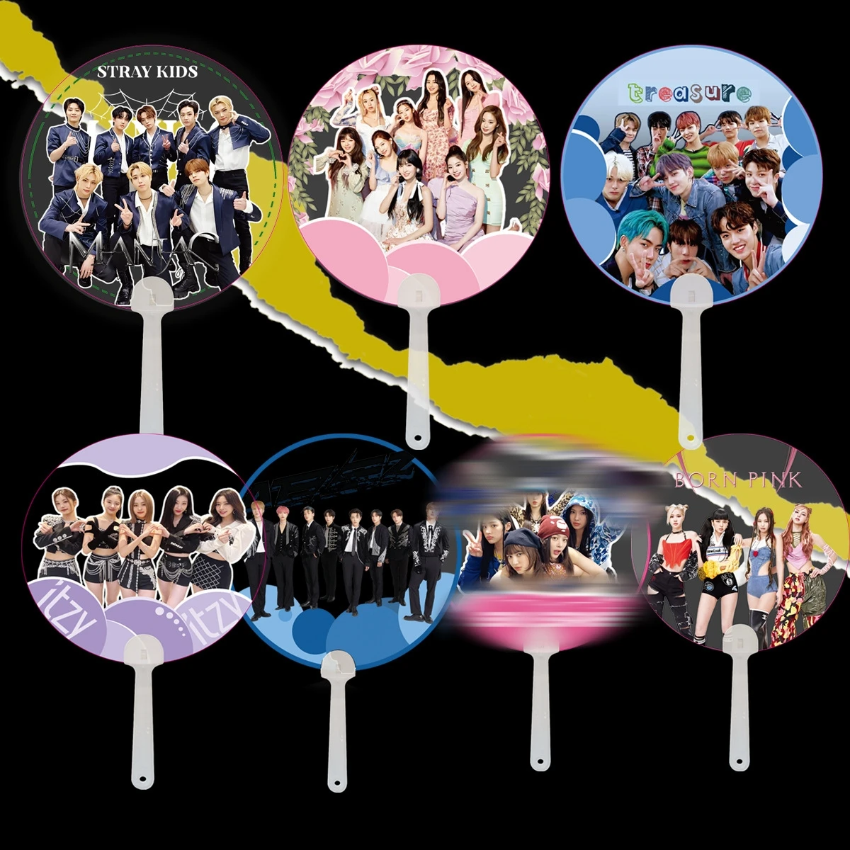 Wholesale Kpop Idol Group Merch Image Picket Stray Kids BP TWICE ITZY ATEEZ AE Hand Fan Plastic Fan