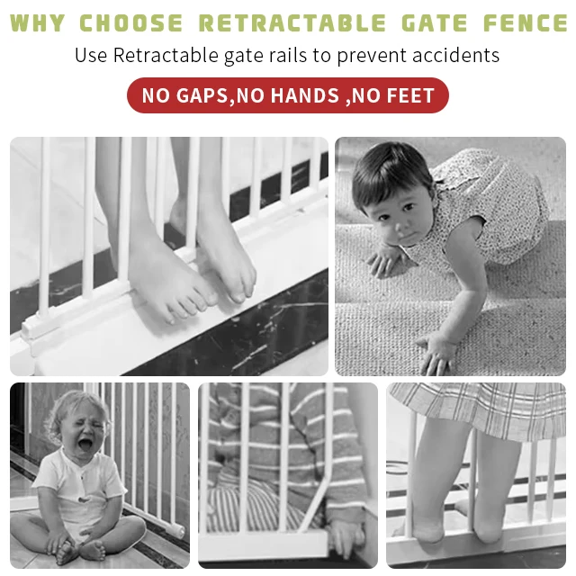 Extra Wide Retractable Baby Safety Gate Multifunctional Dog Pet Barrier Functional Design Plastic Mesh Metal Safe Playground Use