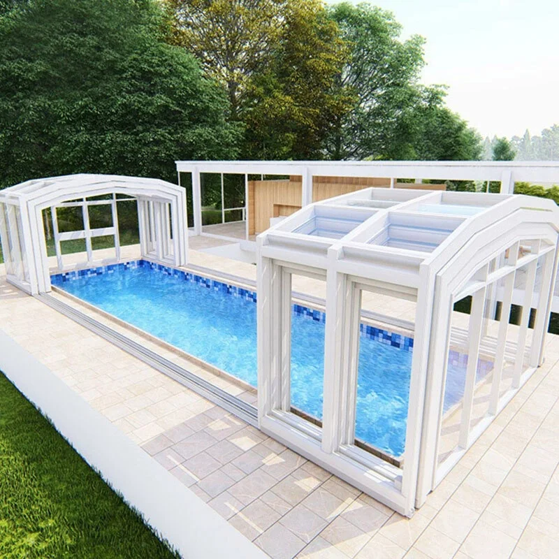 Customized Pool Cover Inflatable Pool Roof Telescopic Outdoor Retractable Polycarbonate Swimming Pool Cover Enclosures