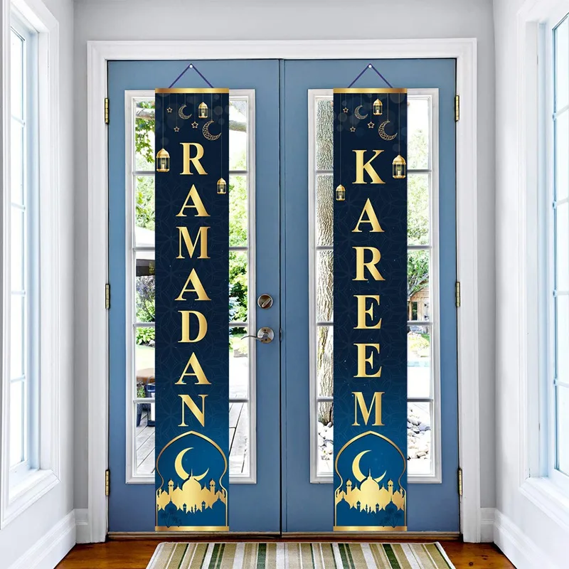 Ramadan Mubarak Door Curtain Banner EID MUBARAK Porch Sign Happy EID Party Banner Hanging Garland EID and Ramadan Party Supplies