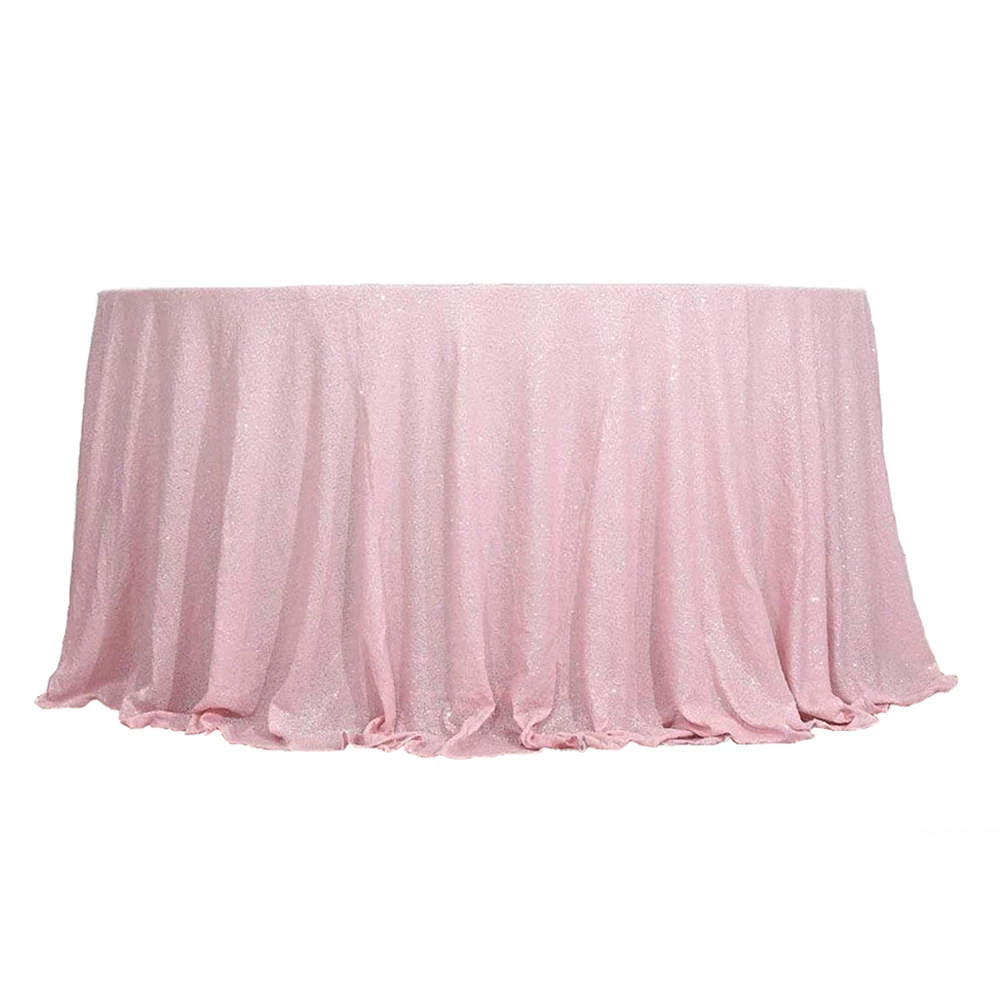 Wholesale Chinese Wedding Party Polyester vintage Table cloth 50 Inch Light Pink Sequin Round embroidery tablecloth