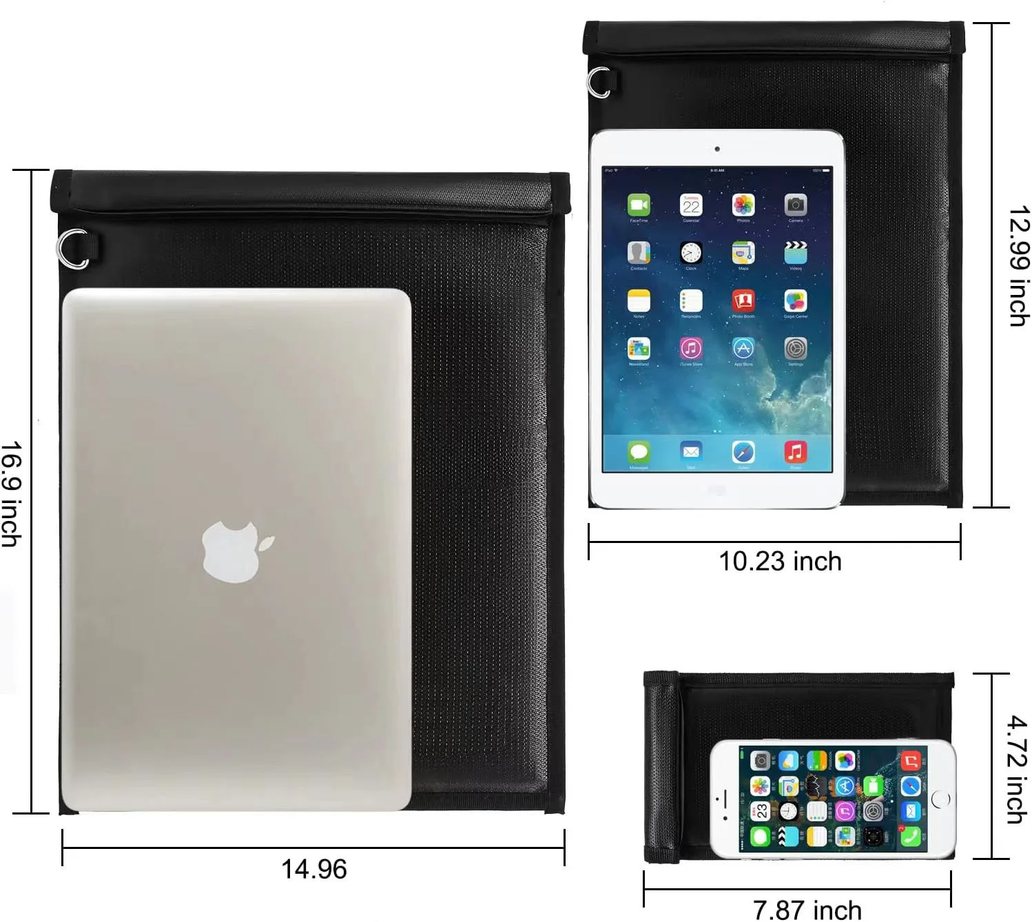 Faraday Bag Set for Laptops & Tablets & Car Keys 3 Pack Faraday Cage, Faraday Key Fob Protector, Fireproof & Waterproof RFID Bag