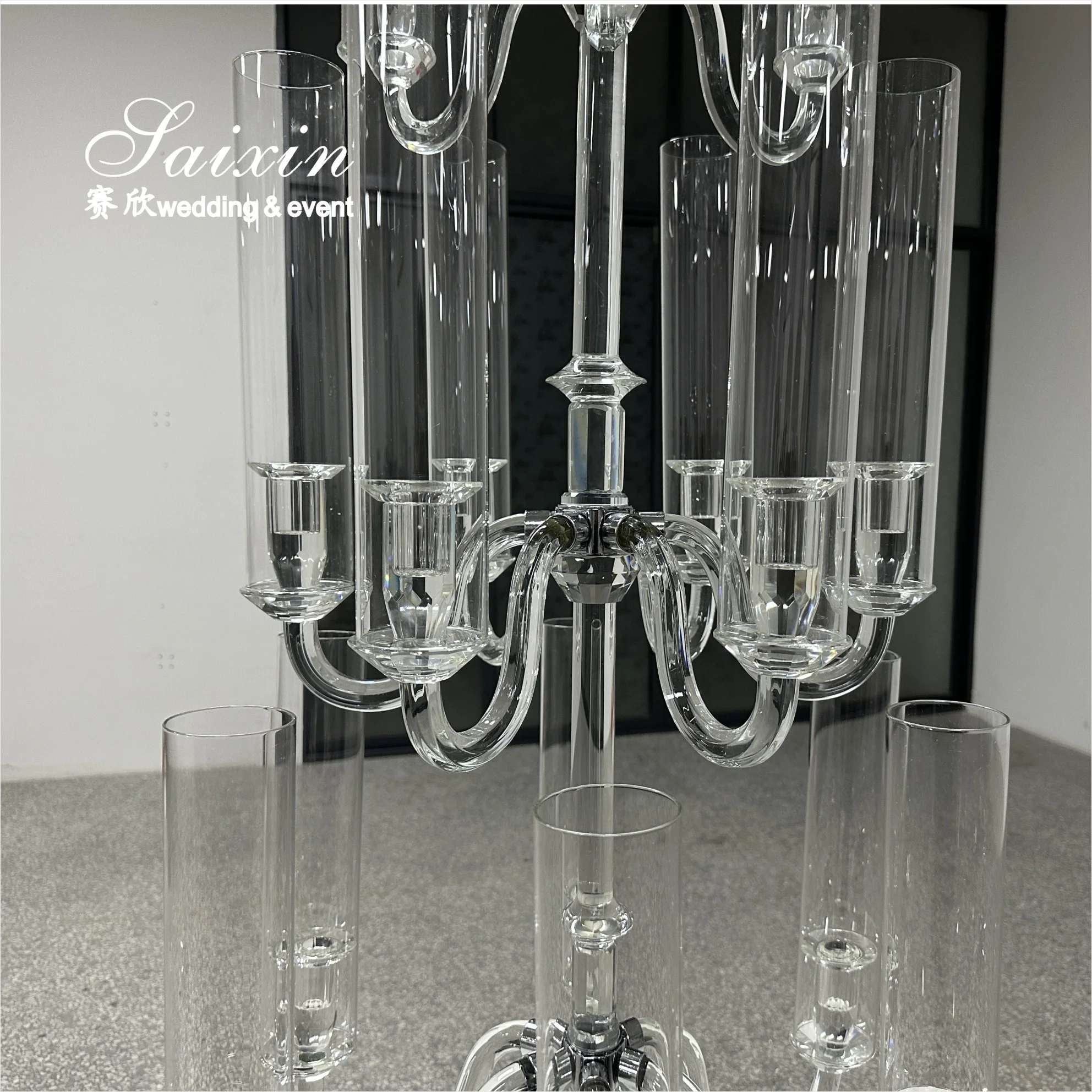 Saixin New Design Tall Wedding Centerpiece Table Decoration 15 Arms Crystal Candelabra