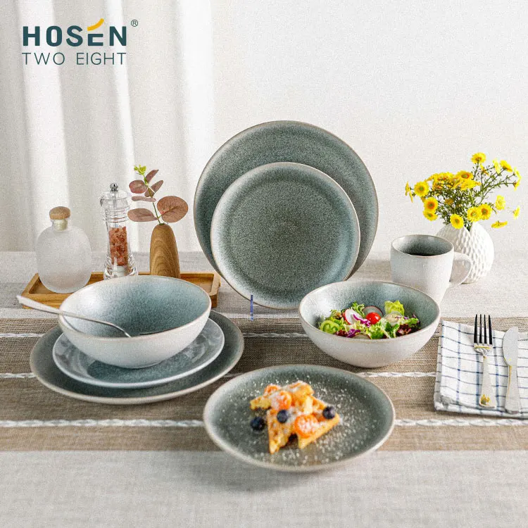 16 PCS Mall Restaurant Ceramic Crockery Dinner Set China Ceramic Noodle/Soup/Salad Plates and Bowls Sets Plates Sets Dinnerware