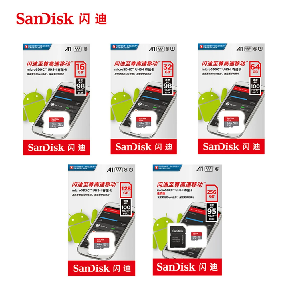  100% оригинальная карта памяти Sandisk MicroSD 128 ГБ 32 256 Гб 16 400 Micro TF SD Ultra Class 10 A1 64 для