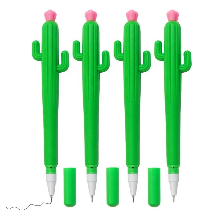 Plastic Cute Cactus Cartoon Gel Pen Wholesale Lovely Green Plant Flower Custom Logo  Advertising Promotional Gift Gel Ink Pen