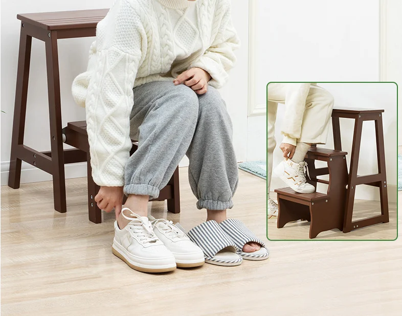 Solid Bamboo Wood Folding Ladder Stool Household Ascent Dual-use Chair Indoor Multi-functional Tread Stairs