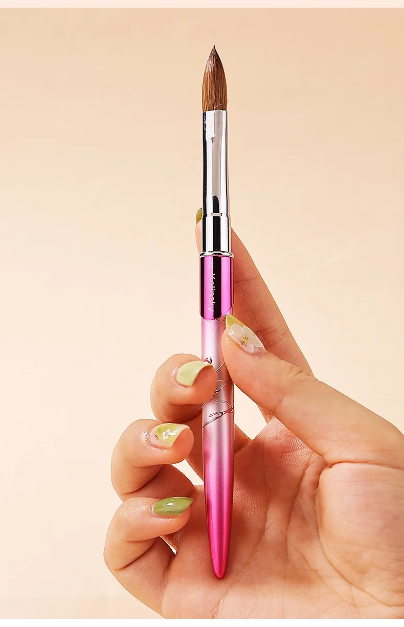 High Quality Kolinsky Acrylic Nail Brush Set Mink Hair Nail Liner Art Carving Tools Sizes #2 to #18 Wholesale Metallic Handle