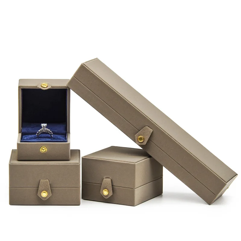 PU leather ring box light luxury high grade jewelry packaging box press button necklace box