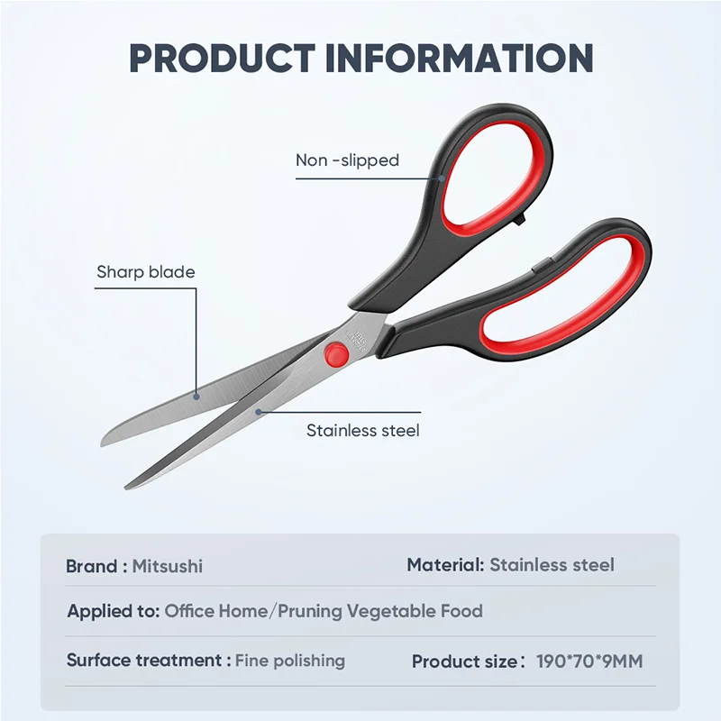 Mitsushi 7.5 Inches Stainless Steel Scissors Sharp Tip Sewing Shears for Embroidery Snipping Fabric & Shearing Smooth Edge