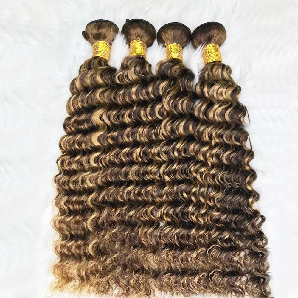 Brazilian Double Drawn Mixed Color Highlight P4/27 Piano 100g Bone Straight Body Wave raw Human Hair Weave Bundle with closure