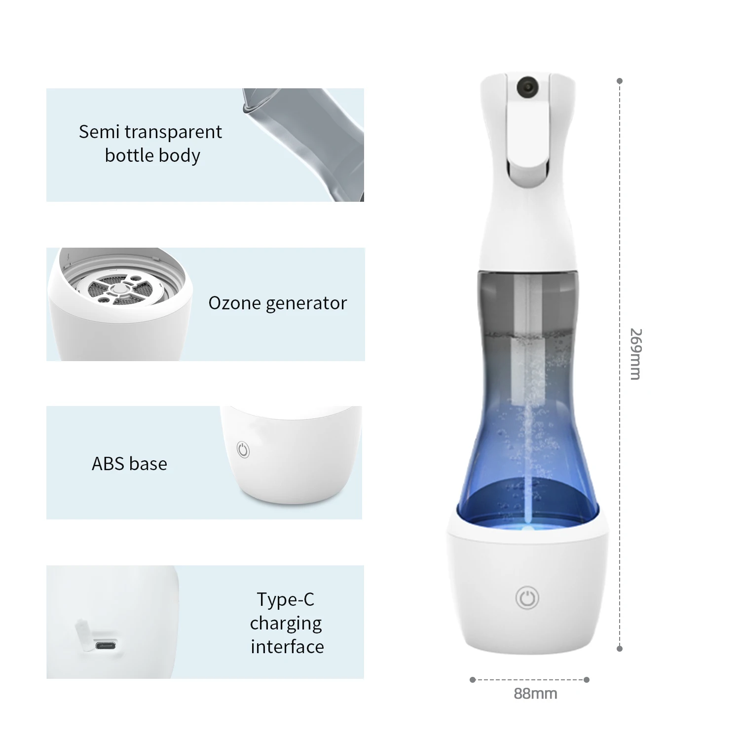 2024 Hot Sale Wireless Ozone Spray Remove Bacterial Portable Ozone Machine Water