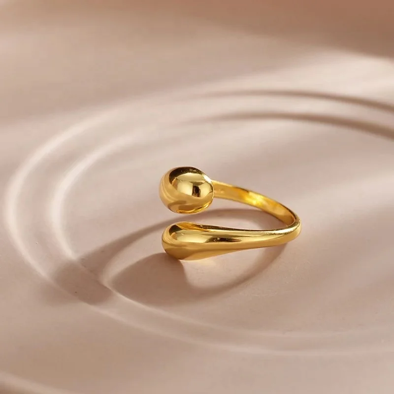 chunky teartrop rings brass gold open twisted tear drop croissant statement ring band for women
