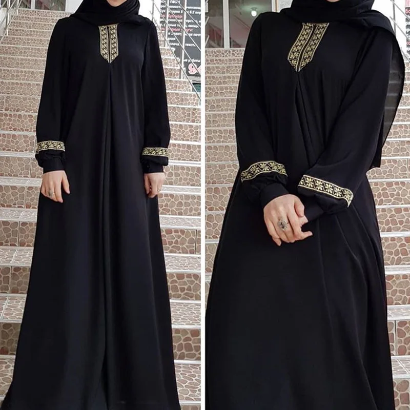 Women Print Muslim Maxi Dress Plus Size 5XL Casual Muslim Clothes Kaftan Lace Abaya Long Dress