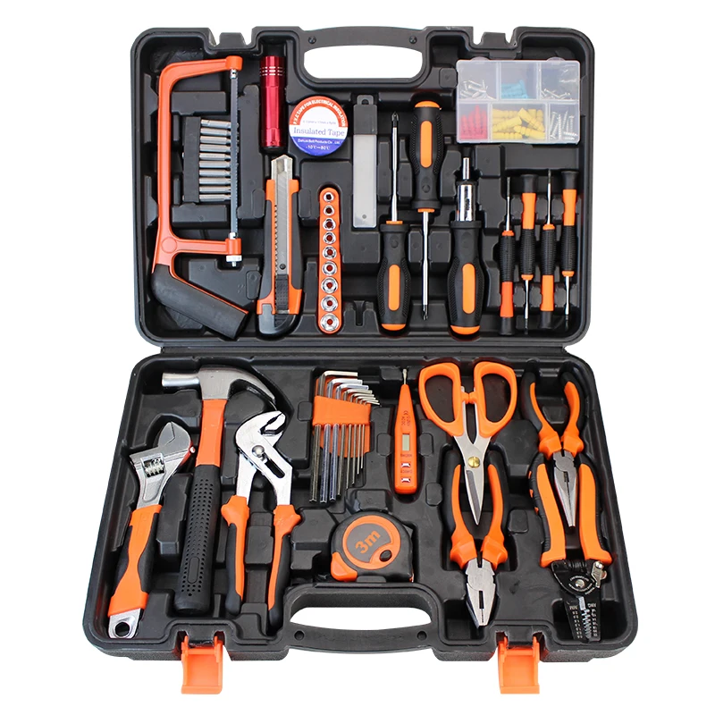 Professional Portable Household Fastener Box 60PC Combination Plier Small Saw Claw Hammer Tool Set
