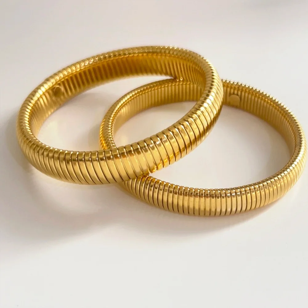 Wholesale Elastic Flexible Bracelet 18K Gold Plated Stainless Steel Stacking Wristband Stretch Link Chain Bracelet MK3444