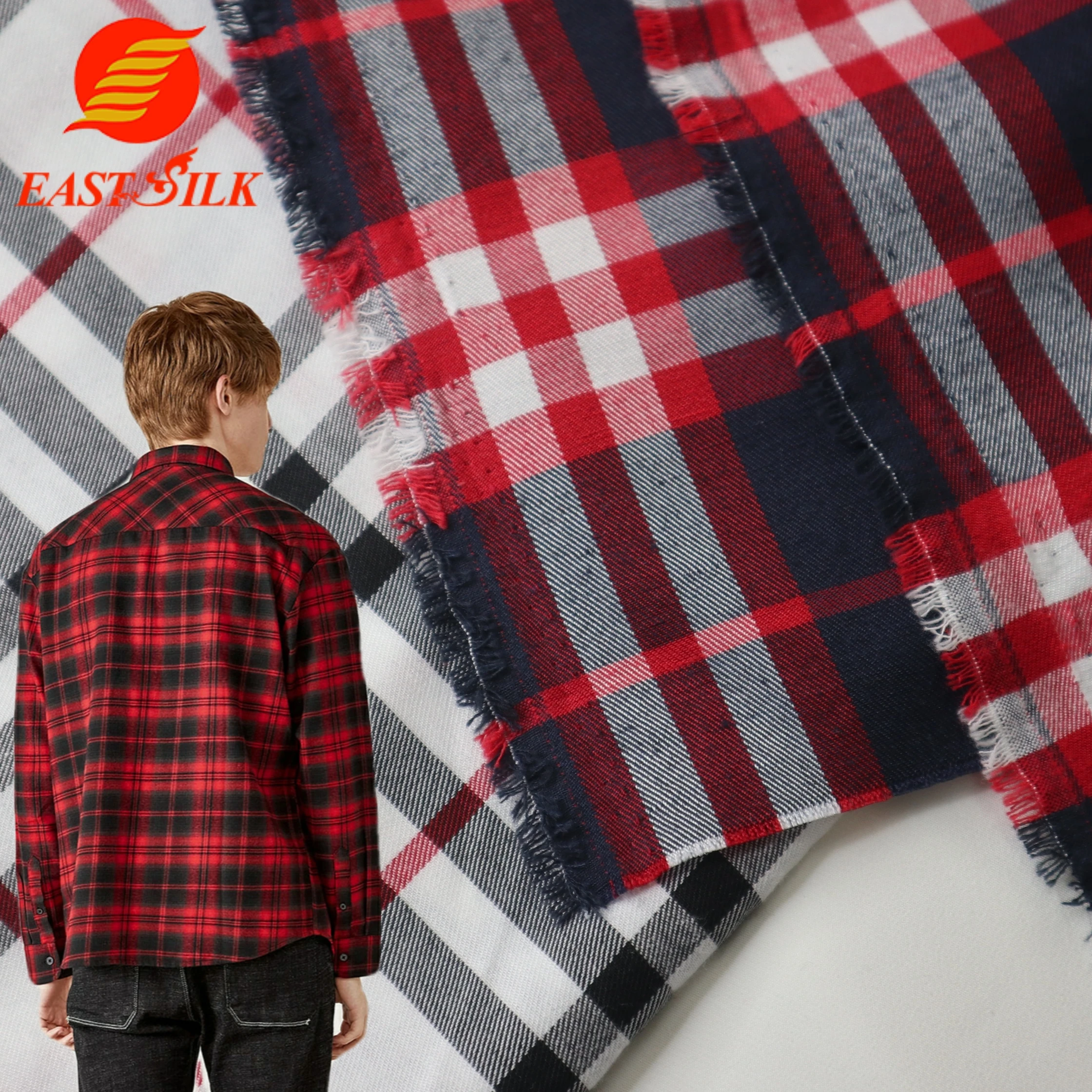 
Brushed textiles dobby design red plaid surplus shirting shirt fabric woven 