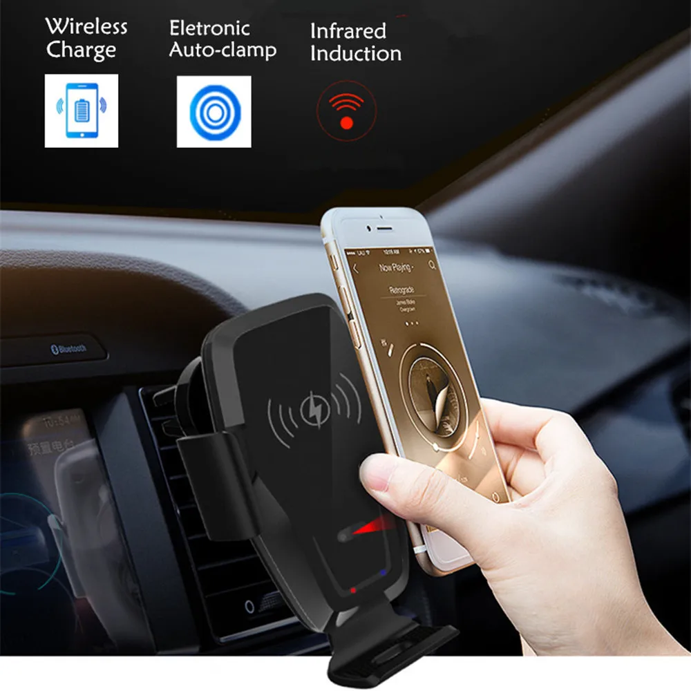 
Factory Made 10W QI Wireless Fast Charger Car Phone Holder with Infrared Induction Electronic Auto Clamping Suction Mount K88 