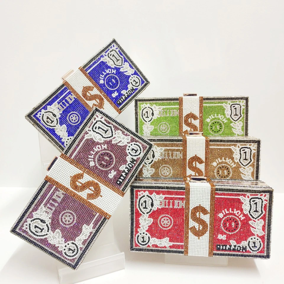 
2021 Rhinestone Evening Bling Money Bag Handbags Diamond Purse Party Bags USD Dollar Hand bag Durable Clutch for Women 