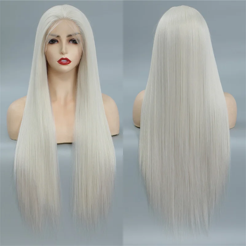 synthetic hair wigs Wholesale Transparent Swiss Synthetic Gluelessnatural human synthetic hair wigs full lace wig for women