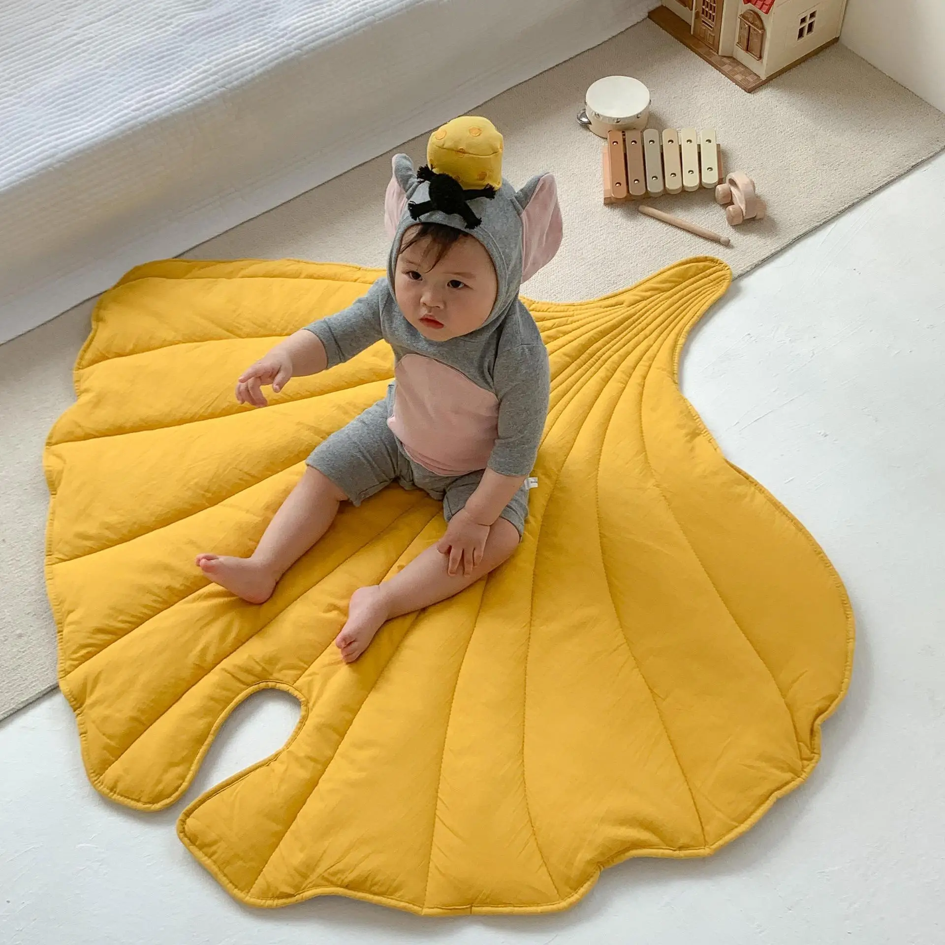 Nordic Decor Pad Cotton Newborn Infant Crawling Leaves Playmat Floor Carpets Children Room Kids Gym Baby Soft Play Mat Rug