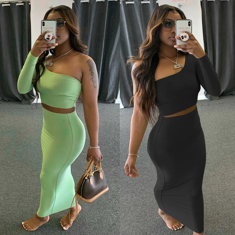 New Arrivals Summer Bodycon Two Piece Suit One Shoulder Maxi Ladies Elegant Casual Dresses Ladies