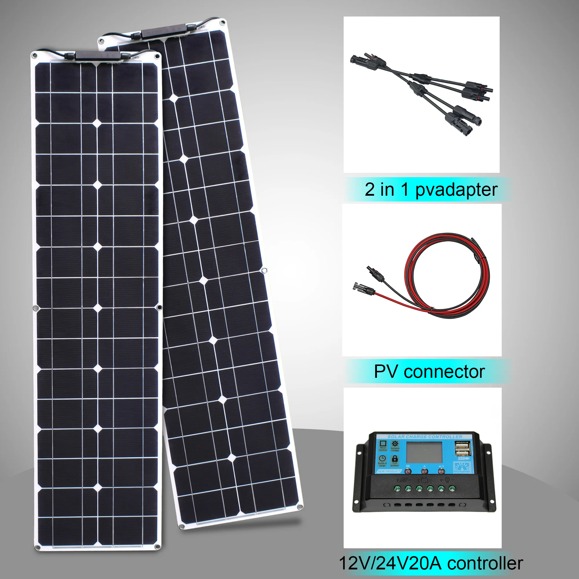 2pcs 50w narrow shape 100w flexible solar pane kit