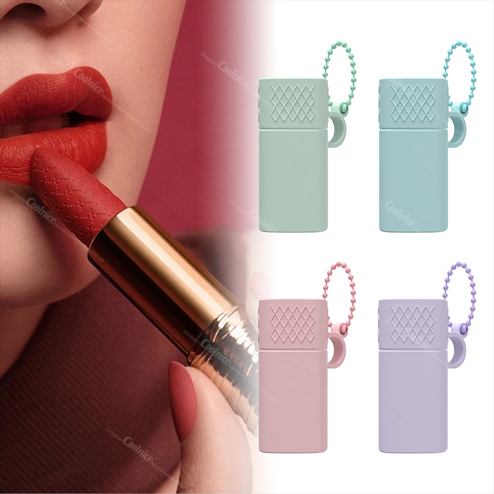 Mini silicone lipstick sleeve with beaded chain for women girl portable lipgloss storage organizers for purse