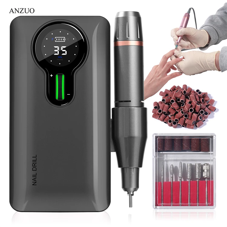 OEM/ODM Private Label 35000rpm Portable Brushless Smart Display Motor Mini Cuticle Drill Nail Machine With Bit Set