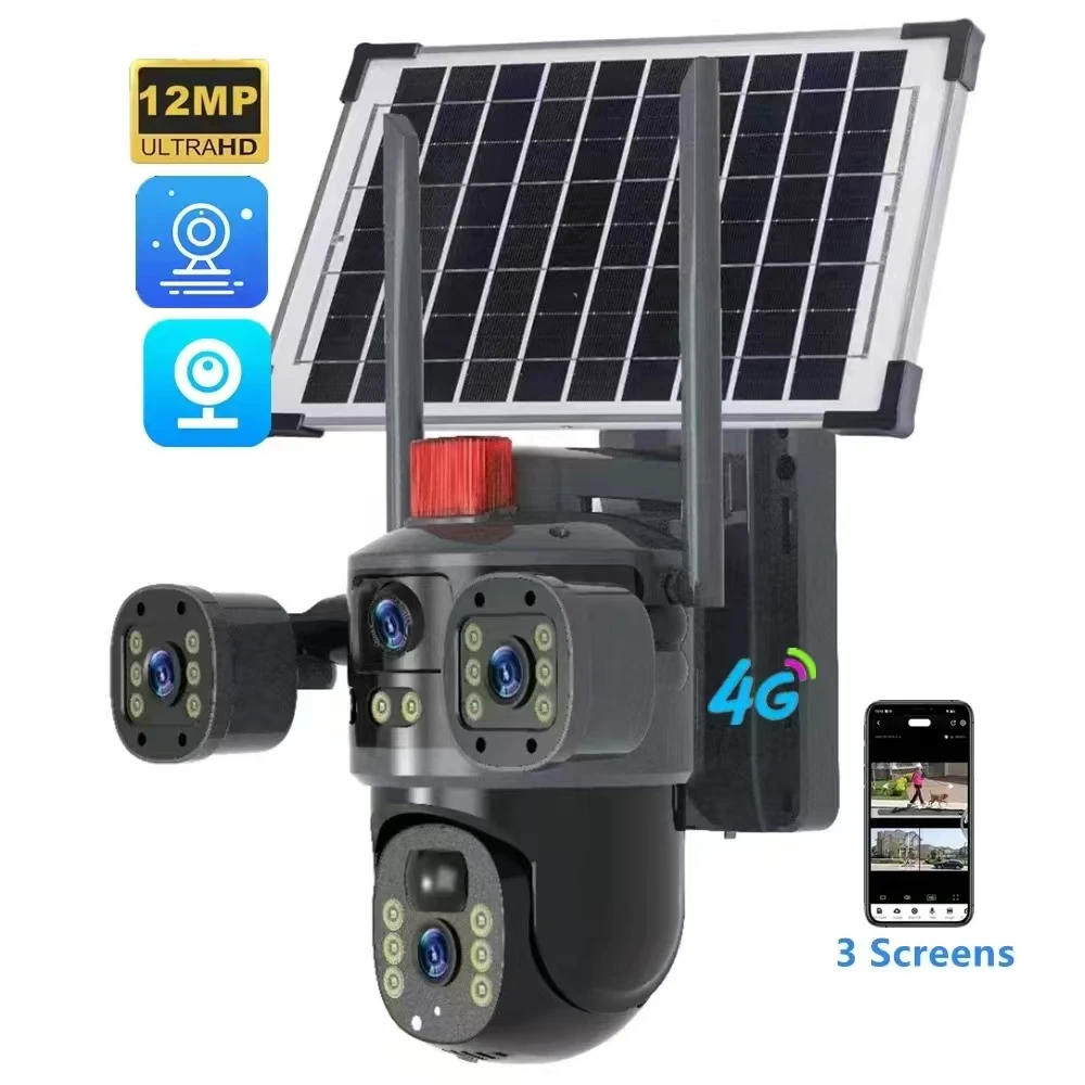 Беспроводная IP65 Водонепроницаемая 1080P Wi-Fi IP CCTV PTZ охранная сетевая камера 4G SIM 3 экрана 8 Мп Солнечная