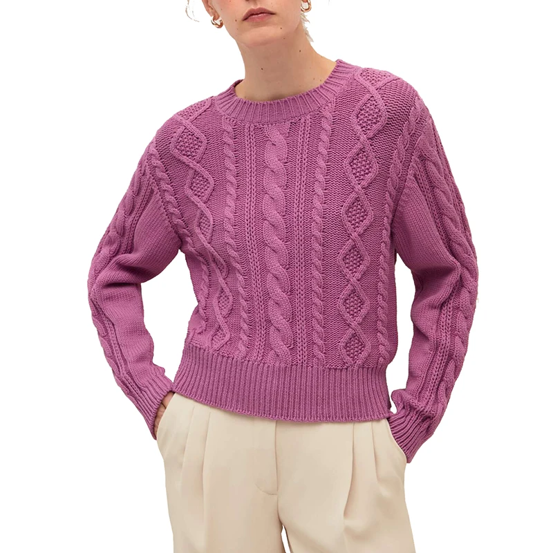 Корейский Зимний вязаный крючком пуловер оверсайз в рубчик жаккард 2022 дизайнерский пуловер с круглым вырезом с длинным рукавом роскошный женский свитер большого размера