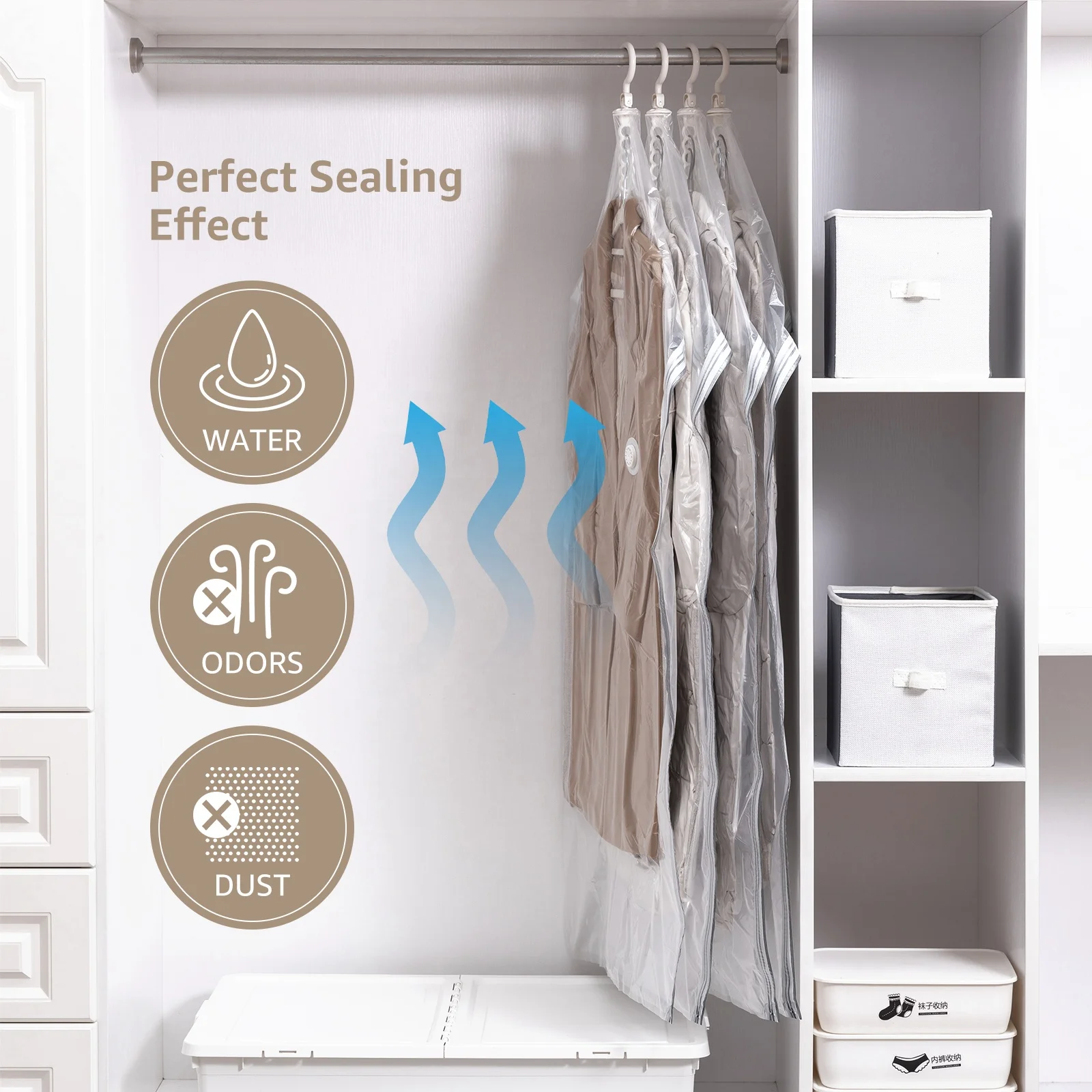 Compressed Cloth Organizer Hanging Vacuum Storage Bag Pump Free Design Space Saver Compression Seal Storage Bag