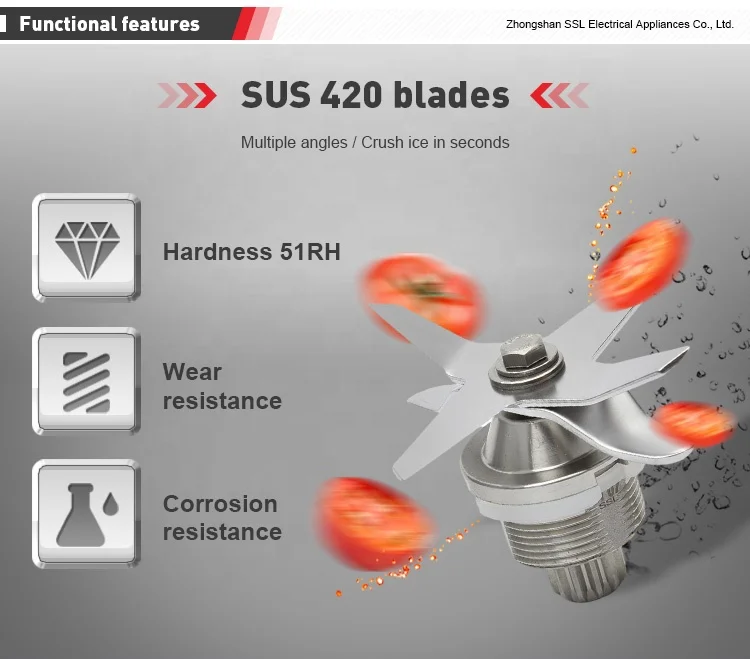 1680W Multi-Functional Stainless Steel Smoothie Ice Heavy Duty Commercial Blender  For Catering Industry