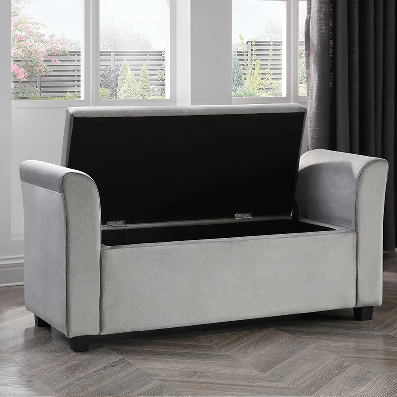 Reatai European Style Large Bedroom Furniture Fabric Storage Bench Armchair Storage Ottoman Bench with Storage