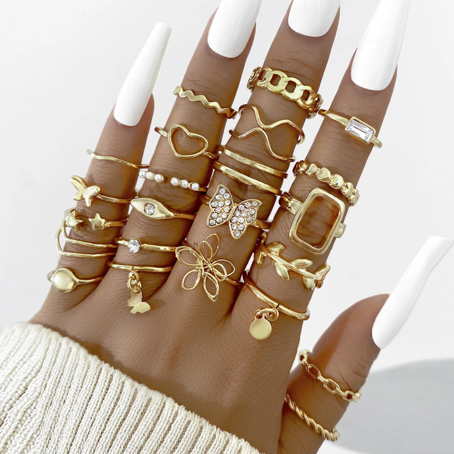 20 шт./компл. Полые Любовь бабочка женский Древний серебряный набор колец с отделкой жемчугом золотом Тай Чи змея капельного масляное кольцо ювелирные изделия