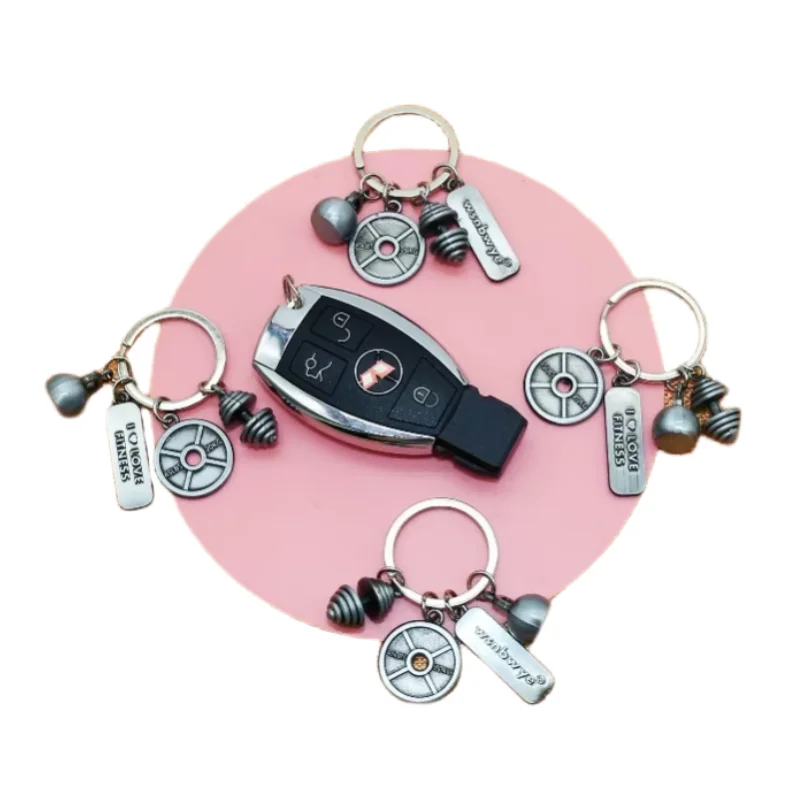 fashion barbell zinc alloy  key ring attachment custom metal barbells fitness set portable adjustable dumbbell set Keychain