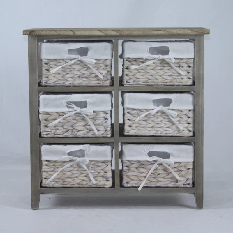 High Quality Wooden Cabinet With Straw Baskets Drawers