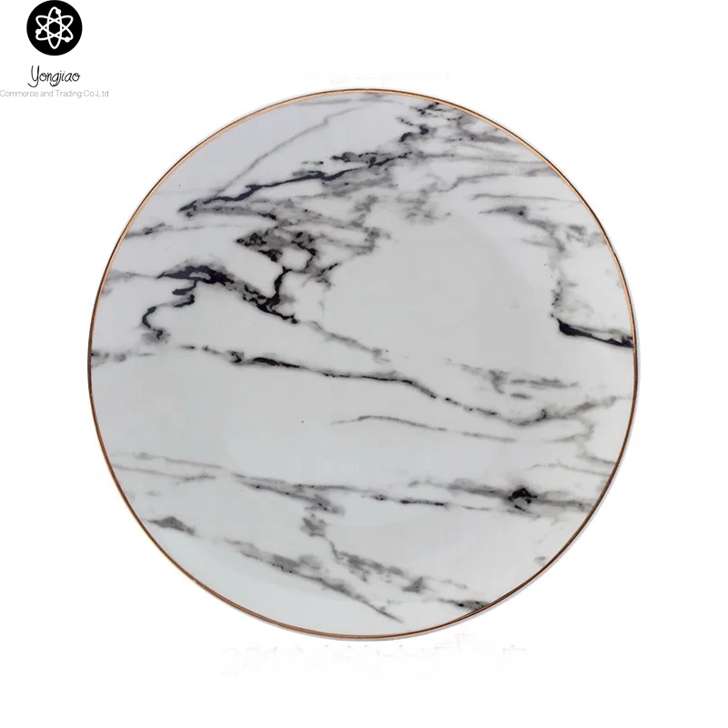 OEM ecofriendly wholesale housewares unbreakable melamine black white marble design plate dishes plastic marble dinner plate