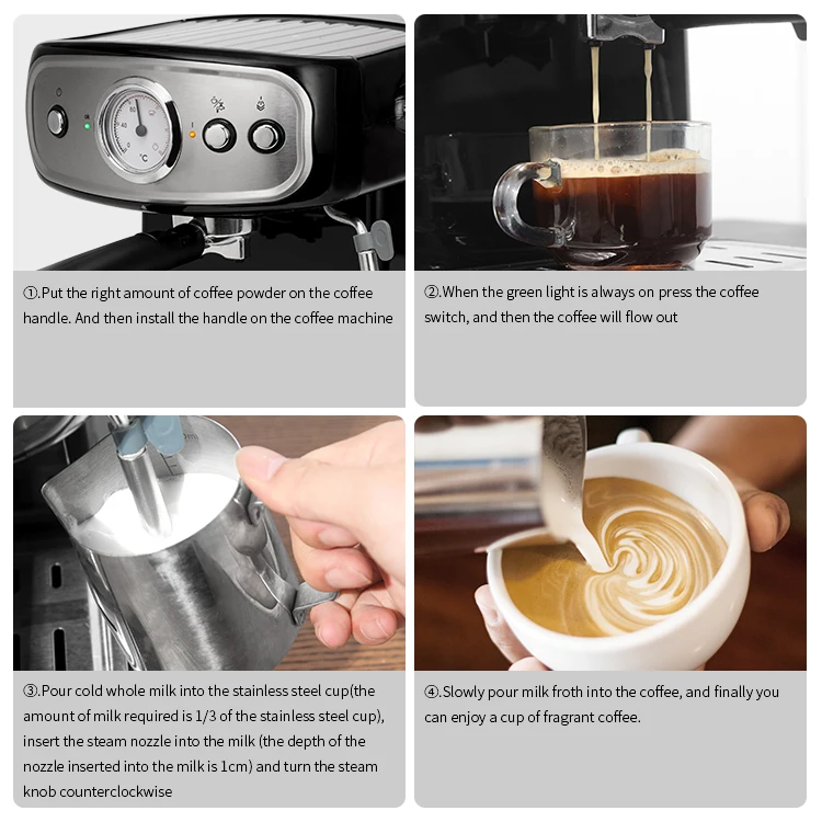 850W 15Bar high pressure pump make Espresso and Cappuccino Espresso electric coffee machine