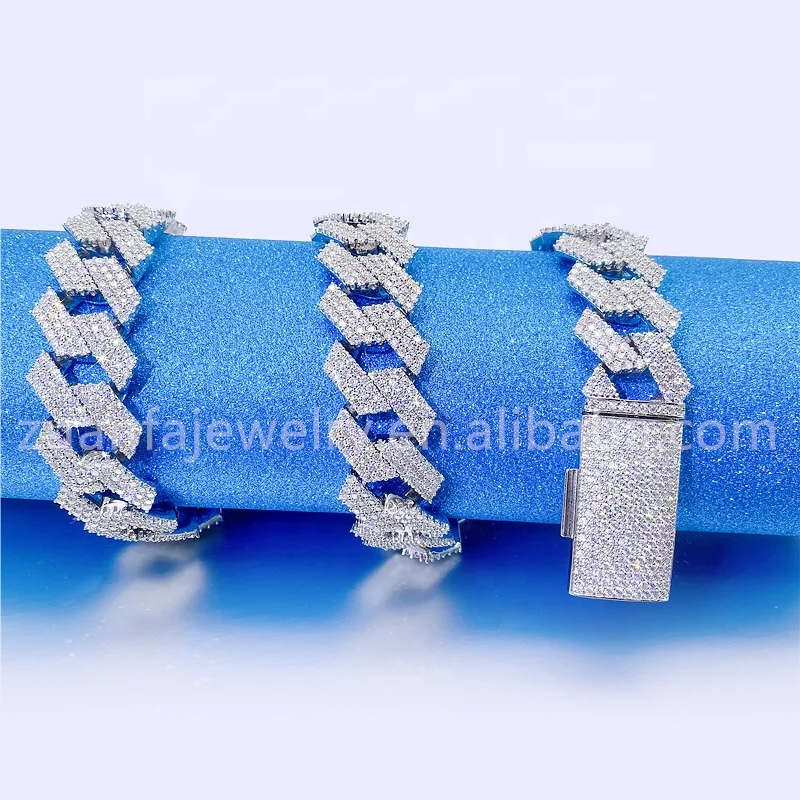 Sterling Silver 925 Lab Diamonds Mens Cuban Necklace Iced Out Hip Hop Moissanite Cuban Link