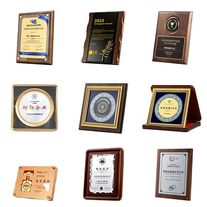 Custom  Frame award Certificate Plaque  Wooden Sublimation plaque  crystal plaque award trophy custom
