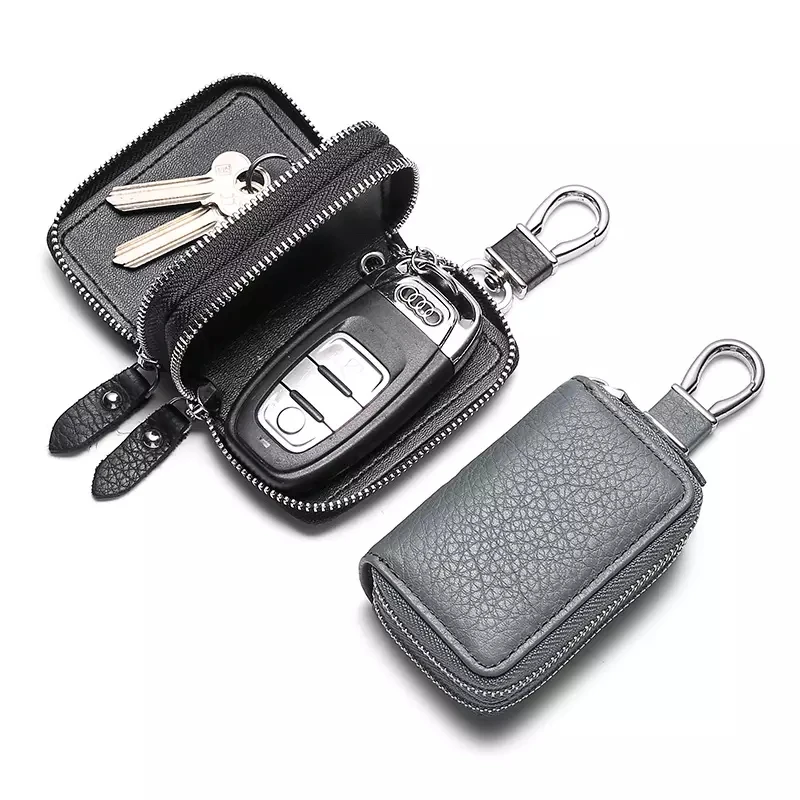 Premium zipper car key holder pouch pu leather key case with Key chain car key wallet