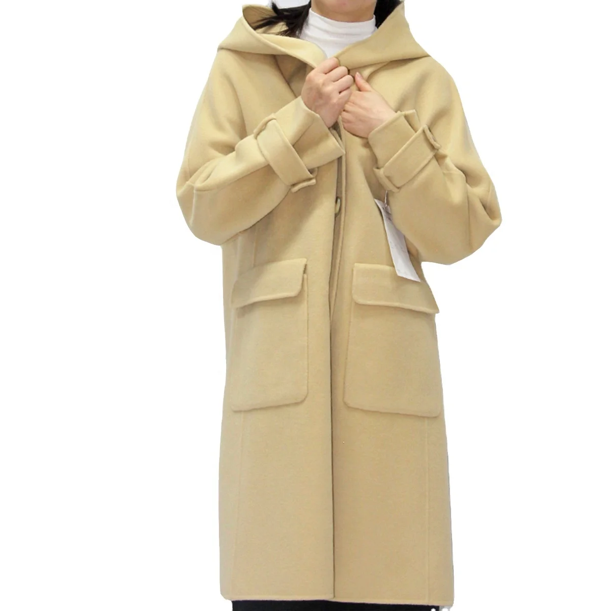 ZZ109-Coat Causal Women Outerwear with Hood Two Large Pockets on the Front Custom Girls Clothing