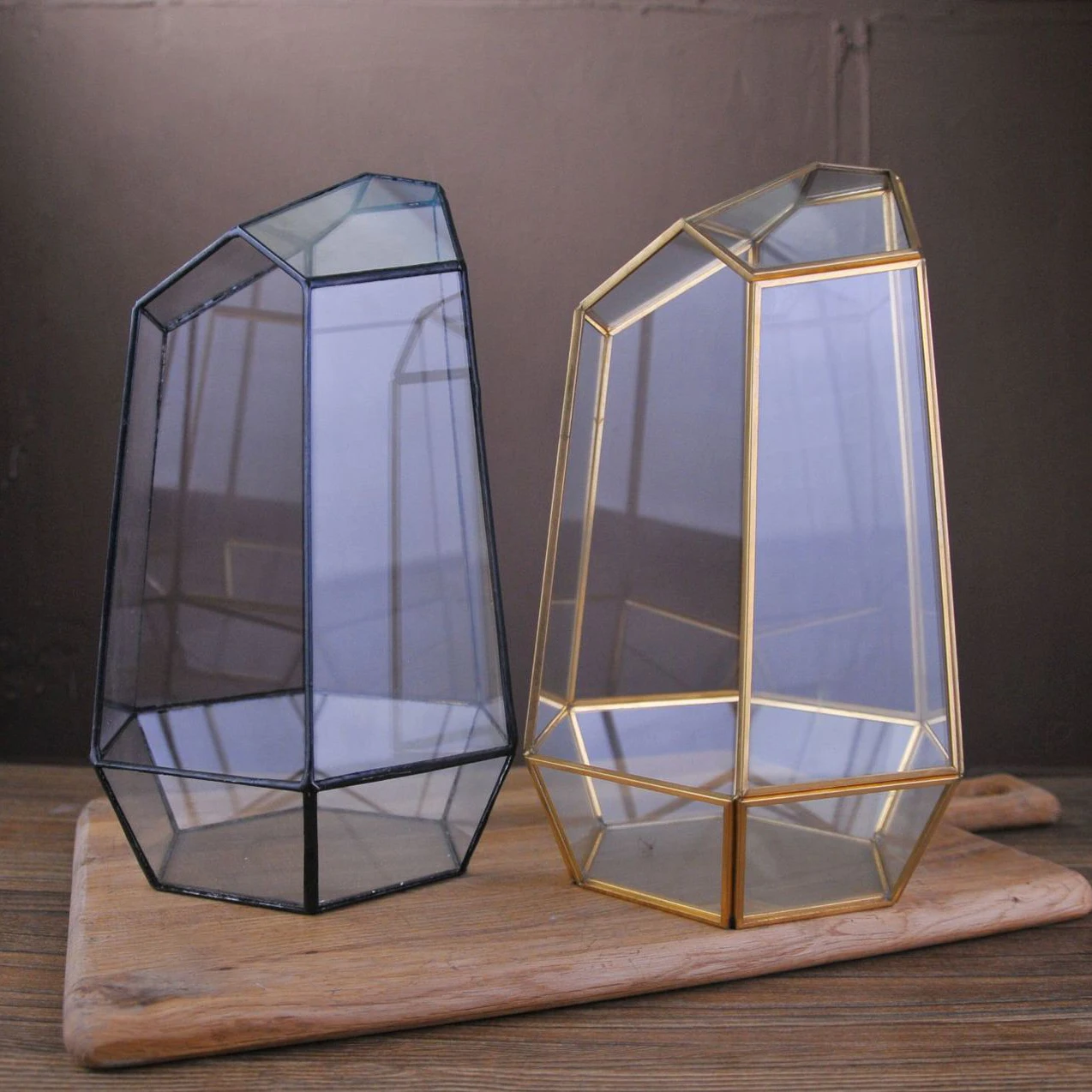 Glass Terrarium Container Plant Terrariums Gold Black Geometric Terrarium for Succulent Cacti Fern Flower