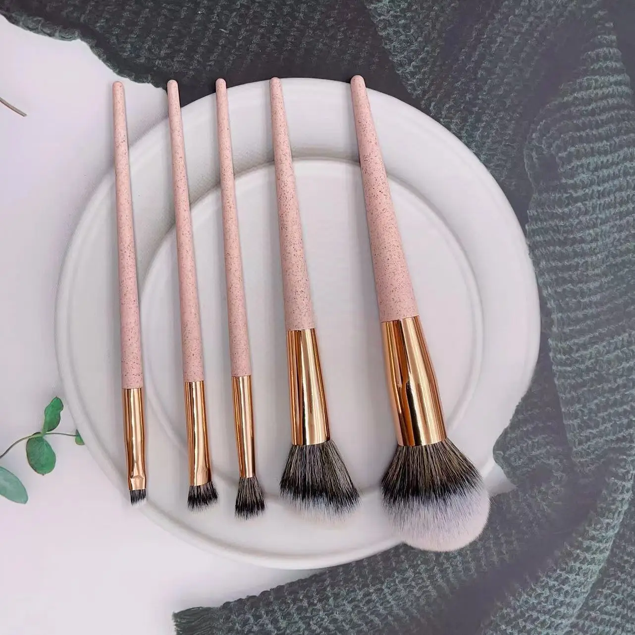 YRX 5Pcs Wheat Straw Biodegradable Eco-Friendly  Beauty Tools Cruelty Free Non-Pollution Custom Makeup Brush