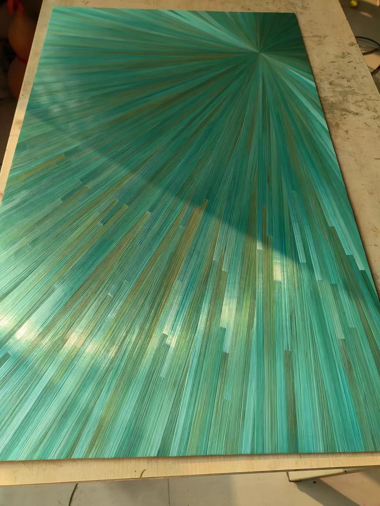 Blue Color Straw Marquetry Wall Panel Box Art Straw Picture Inlay Craft Wall Panel Jewelry box Marquetry Design