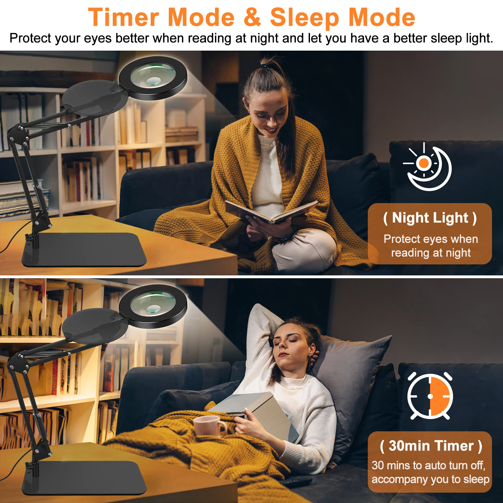 5X/10X Folding Magnifying Glass Lamp with 3 Color Adjust LED Lights/Dust Cover Table Lamp for Welding Repair Reading Close Work