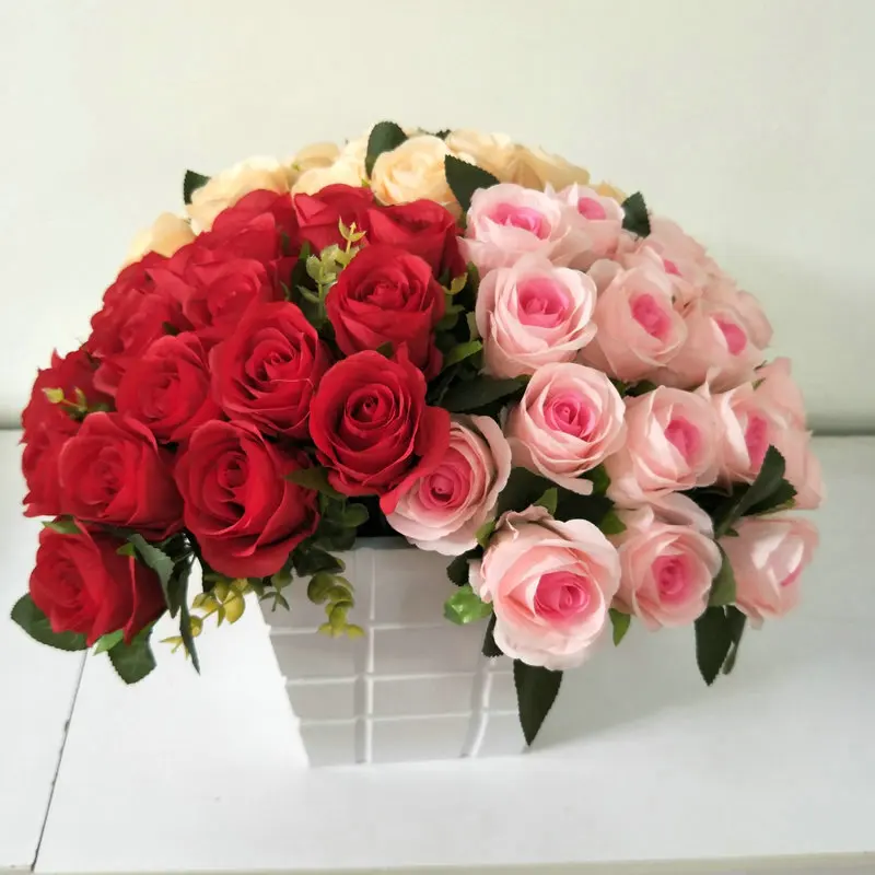 Wholesale silk peony artificial flowers rose bouquet 18 heads white roses artificial flower bunch for wedding decor