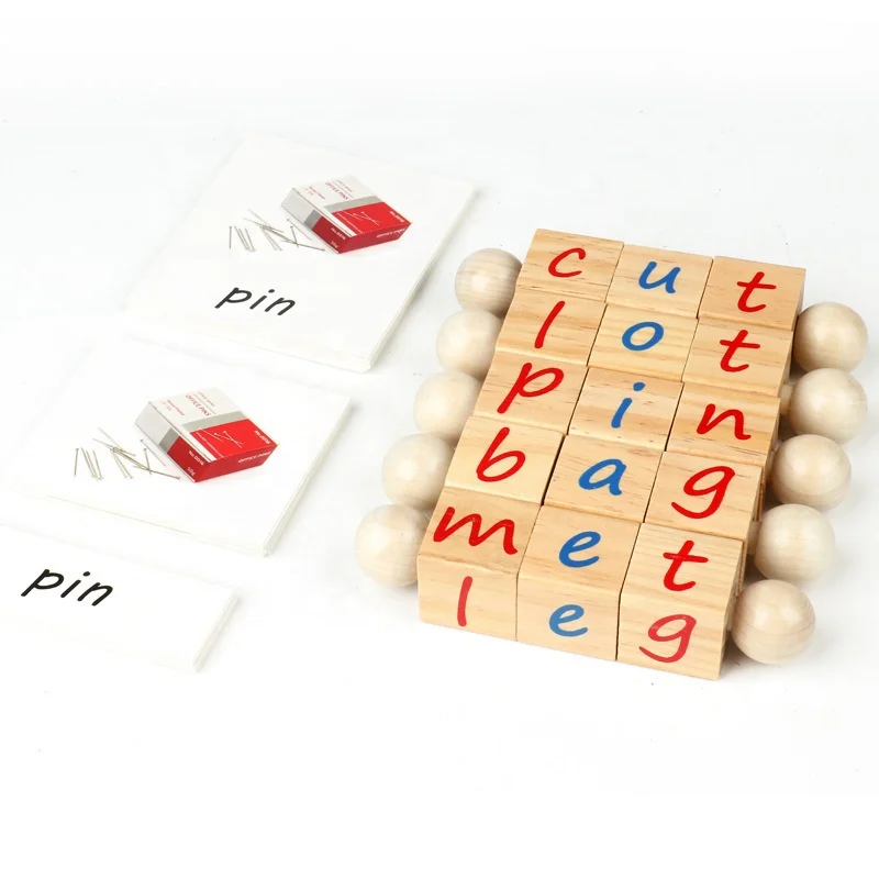 Wooden Reading Blocks Spelling Games Spinning Alphabet Learning Toy
